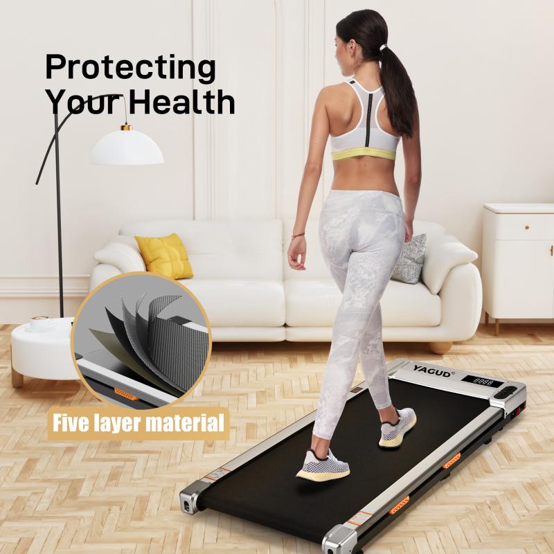 Yagud Treadmill Silver, 2 in 1 Under Desk with wheels&LED display,Walking Pad,  small&cheap,Portable Walking Machine for Home Office