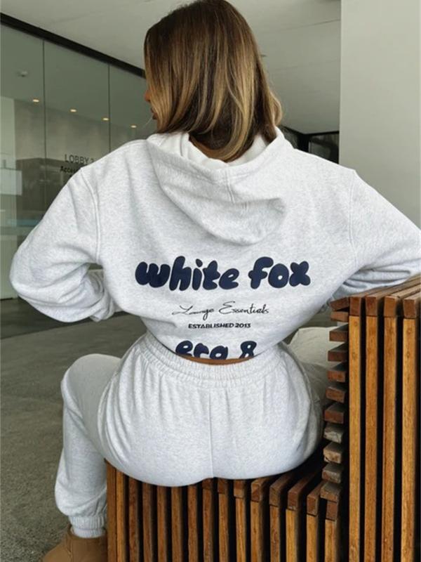 Womens White Boutique fox Tracksuit 2PCS Set Hoodies Fleece Sports UK Size Hot