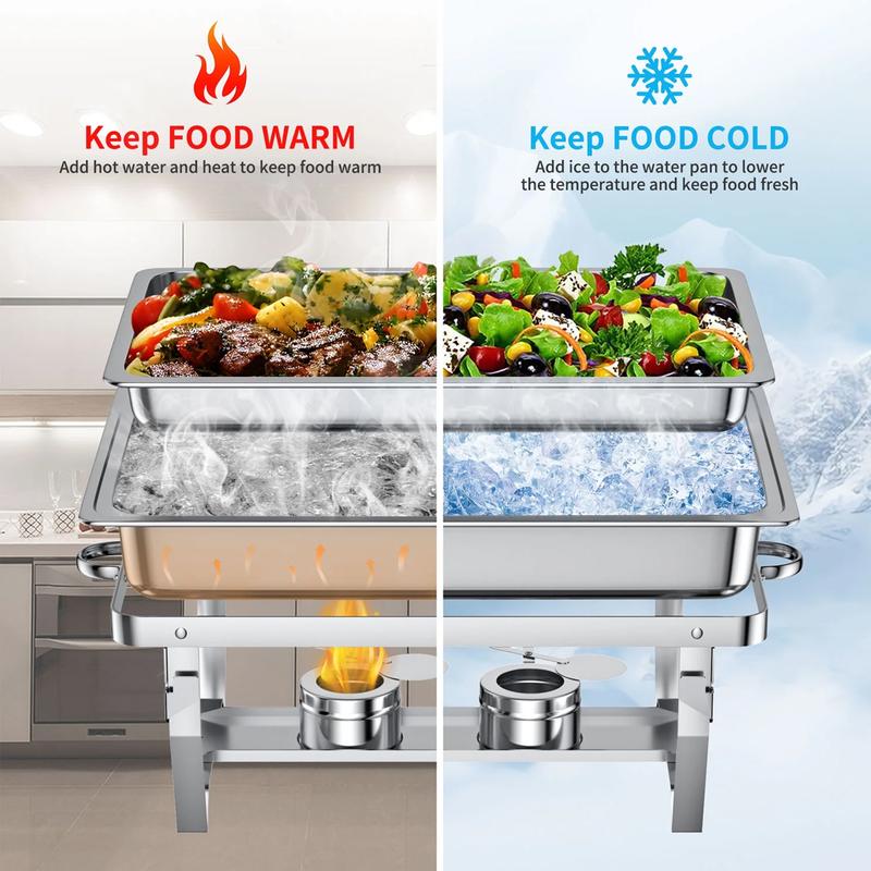 4-Pack Stainless Steel Chafing Dish Set, 8QT Buffet Warmers for Parties, Weddings, Events, Camping, and Dinner