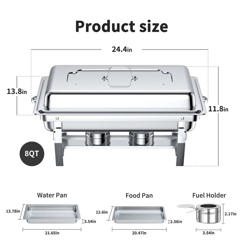 4-Pack Stainless Steel Chafing Dish Set, 8QT Buffet Warmers for Parties, Weddings, Events, Camping, and Dinner