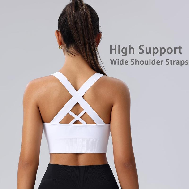 Sports Bras for Women High Impact Cross Back Strappy Bras Cropped Padded Seamless Workout Yoga Bras Set