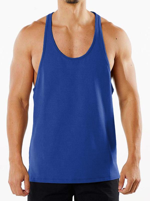 Men's  Solid Scoop Neck Sports Vest, Breathable Quick Drying Tank Top for Gym Workout Running, Casual Sporty Men's Sport & Outdoor Clothing for All Seasons