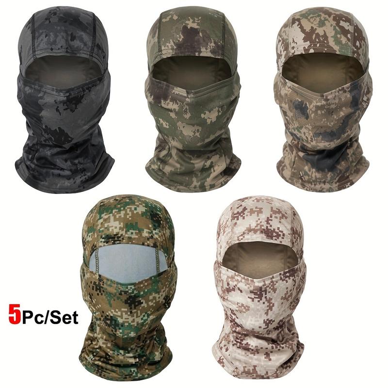 5pcs Set Tactical Camouflage Balaclava Hat For Outdoor Cycling, Motorcycle, And Tactical Helmet - Full Face Mask With Neck And Inner Cap