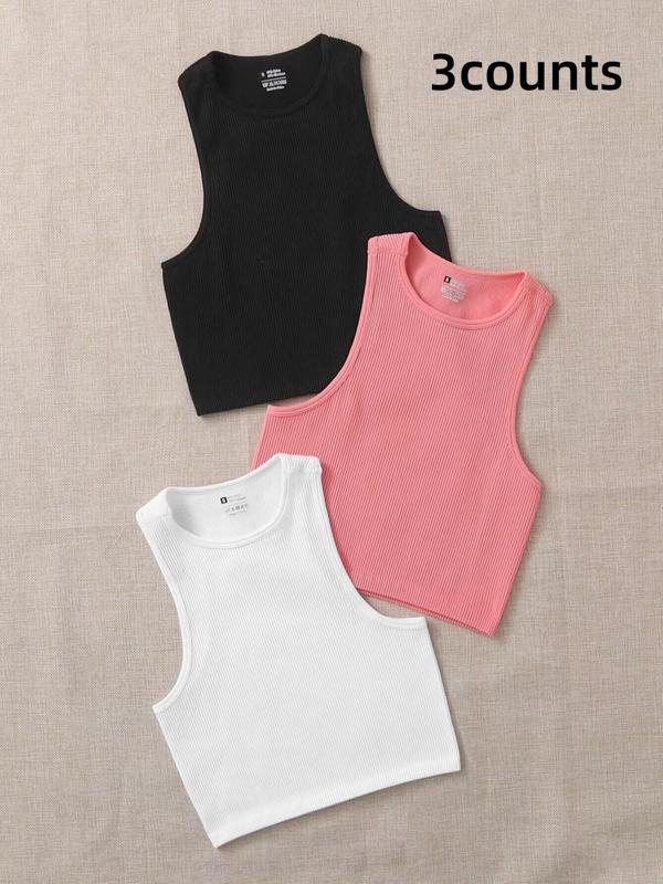 Women's Solid Crop Sports Vest Summer Clothes Women, Casual Breathable Soft Comfortable Sports Tank Top for Yoga Running Gym Workout, Women Sport & Outdoor Clothing for Summer