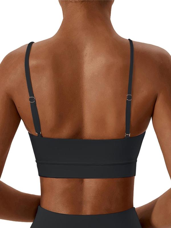 Women's Solid Adjustable Strap Sports Bra, Breathable Comfortable High Stretch Sports Bra, Ladies Sportswear for Indoor Outdoor Wear