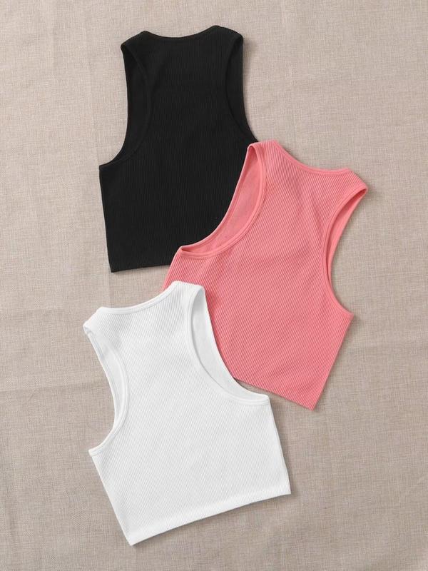 Women's Solid Crop Sports Vest Summer Clothes Women, Casual Breathable Soft Comfortable Sports Tank Top for Yoga Running Gym Workout, Women Sport & Outdoor Clothing for Summer