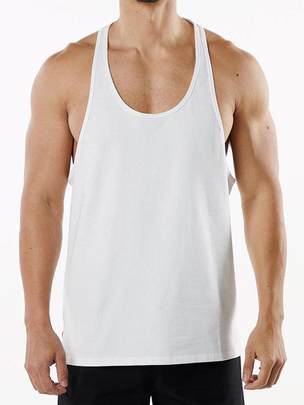 Men's  Solid Scoop Neck Sports Vest, Breathable Quick Drying Tank Top for Gym Workout Running, Casual Sporty Men's Sport & Outdoor Clothing for All Seasons