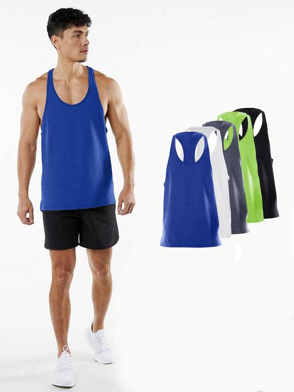 Men's  Solid Scoop Neck Sports Vest, Breathable Quick Drying Tank Top for Gym Workout Running, Casual Sporty Men's Sport & Outdoor Clothing for All Seasons