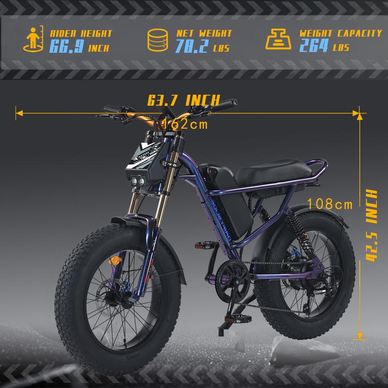 DRIFT.SLIDE upgraded J1 PLUS retro American bicycle, with 20 inch thick tires and a 6-story fully articulated electric bike, a 22AH detachable battery, suitable for all terrain bicycles in mountainous, fragrant, sandy, and highway areas