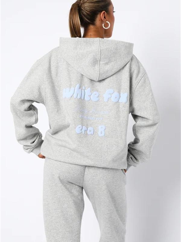 Womens White Boutique fox Tracksuit 2PCS Set Hoodies Fleece Sports UK Size Hot