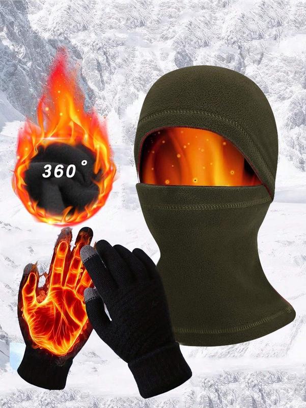 2pcs Winter Fleece Warm Face Mask Solid Color Touch Screen Thick Sports Gloves Outdoor Cycling Multi-Functional Wind Neck Sleeve Ski Cap Wind And Cold Face Mask Ski Face Mask Suitable For Cycling And Hiking