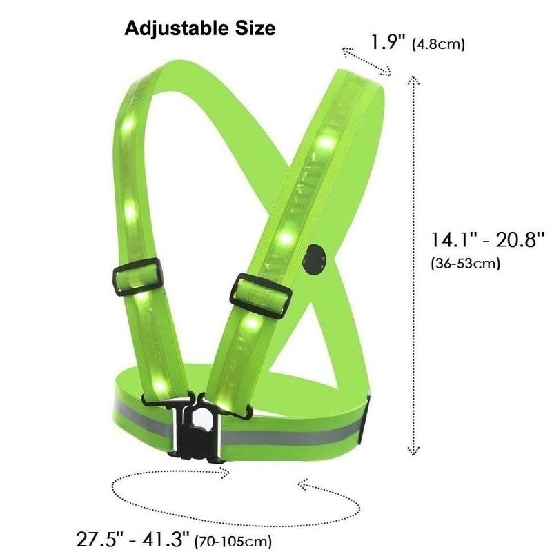 LED Reflective Vest, USB Rechargeable Reflective Running Vest, High Visibility Running Vest with Reflective Strip, Safety Light and Adjustable Size Elastic Band, Suitable for Outdoor Cycling and Running