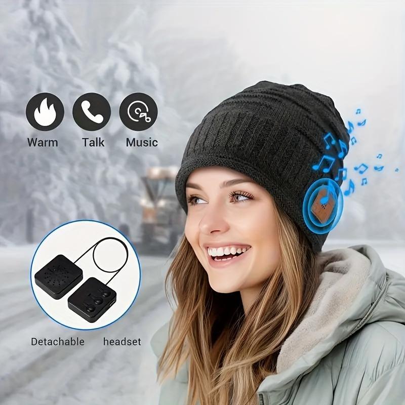 Wireless Beanie Hat, Music Note Print Knit Hat with LED Light & Music Player & Headset, BT-compatible Sports & Outdoor Hat for Men & Women