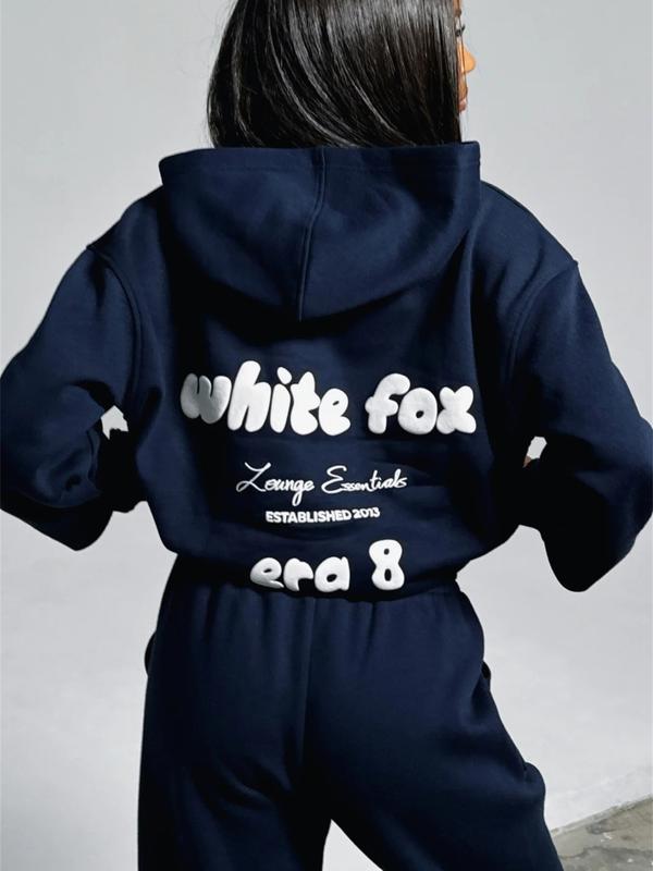 Womens White Boutique fox Tracksuit 2PCS Set Hoodies Fleece Sports UK Size Hot