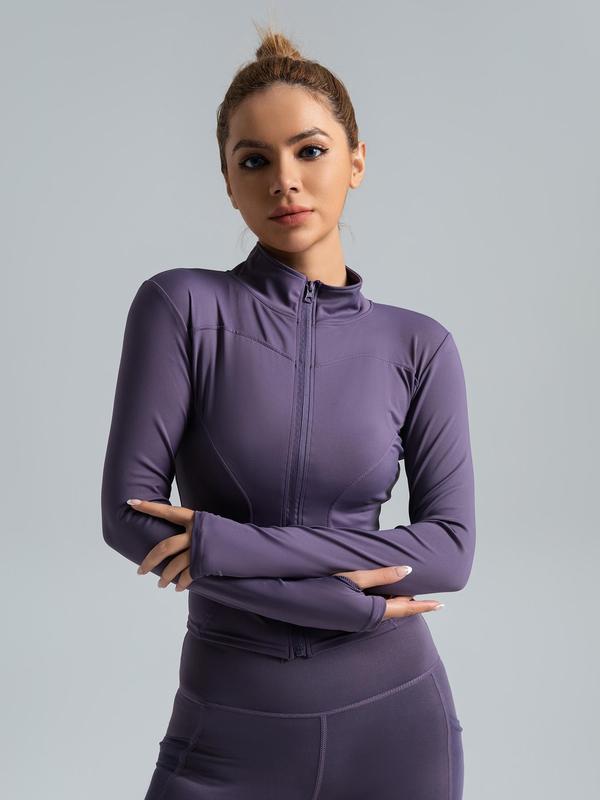 Women's Solid Zip Up Sports BBL Jacket, Quick Drying Long Sleeve Sports Outerwear for Yoga Gym Workout Running, Jackets for Women, Ladies Sportswear Gym Clothing for All Seasons, Yoga Outfits, Fall Outfits 2024