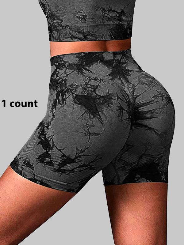 Women's Tie Dye Print High Waist Sports Shorts, Fitness Yoga Sports Support Compression Gym Shorts, Indoor and Outdoor Women's Sportswear,  Womens Cheeky Shorts