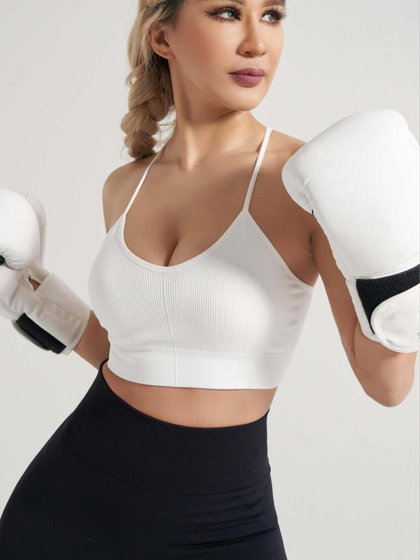 Women's 4pcs Solid Criss Cross Backless Sports Bra, Fall Outfits, Breathable Comfortable Wireless Sports Bra for Fall, Ladies Fall Sportswear for Indoor Outdoor Wear