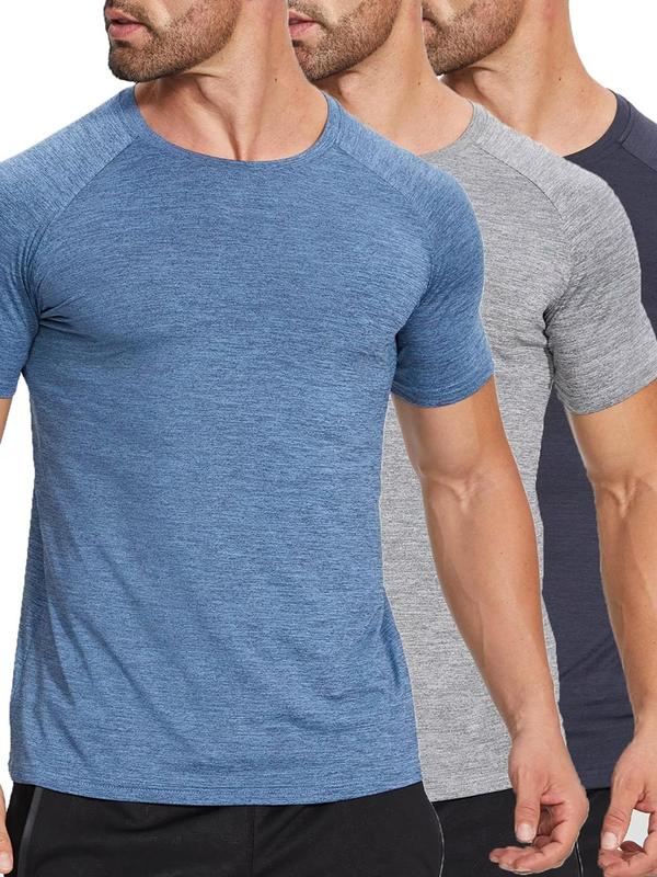 Men's Solid Round Neck Sports Tee, Summer Clothes, Breathable Crew Neck Short Sleeve T-shirt, Compression Shirt, Casual Comfy Top, Men's Sportswear Clothing for Indoor Outdoor Wear