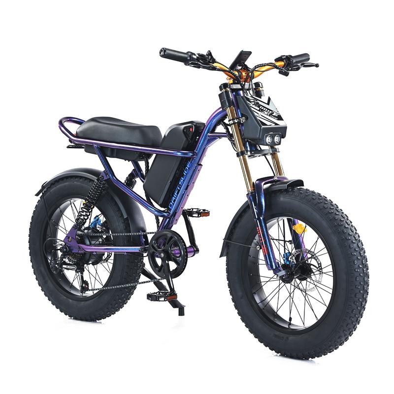 DRIFT.SLIDE upgraded J1 PLUS retro American bicycle, with 20 inch thick tires and a 6-story fully articulated electric bike, a 22AH detachable battery, suitable for all terrain bicycles in mountainous, fragrant, sandy, and highway areas