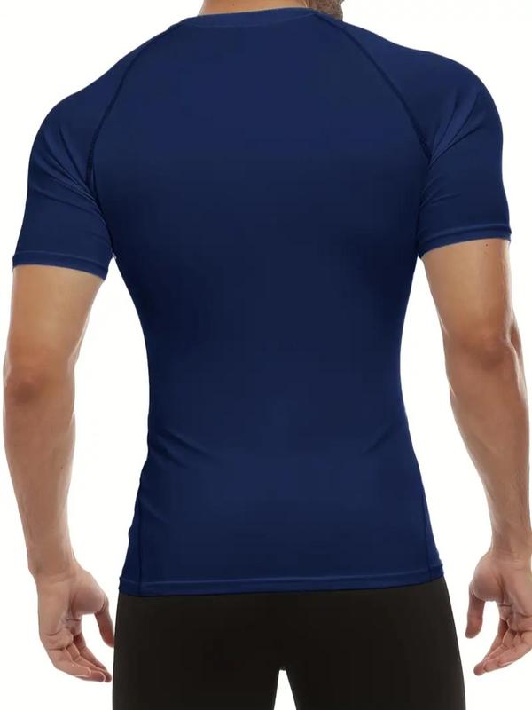 Men's Solid Raglan Sleeve Compression Tee, Quick Drying Breathable Round Neck T-shirt for Outdoor Wear, Casual Men's Top for All Seasons