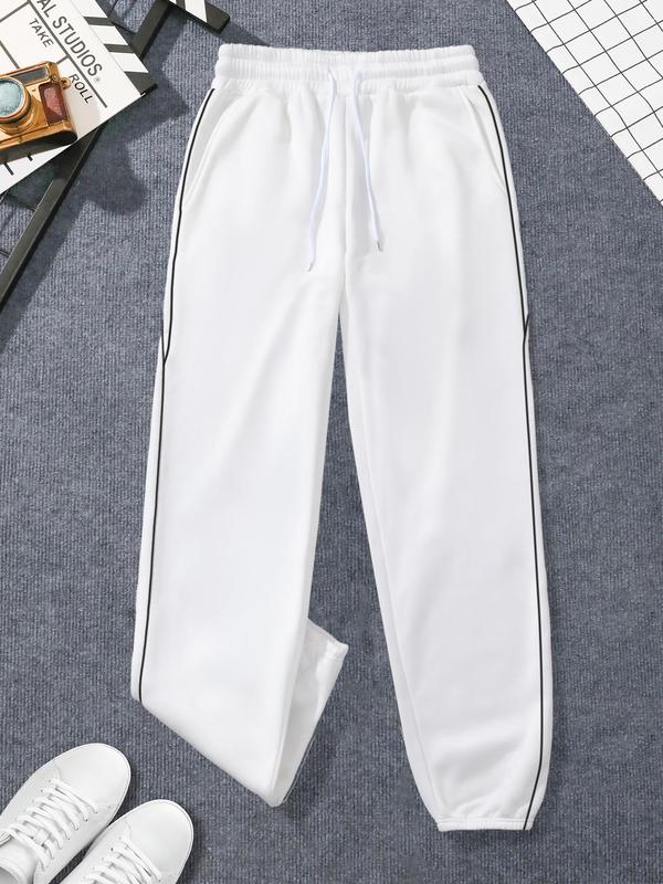 Men's Side Stripe Drawstring Waist Jogger Pants, Casual Comfy Pocket Elastic Waist Trousers for Fall & Winter, Men's Bottoms for Daily Wear