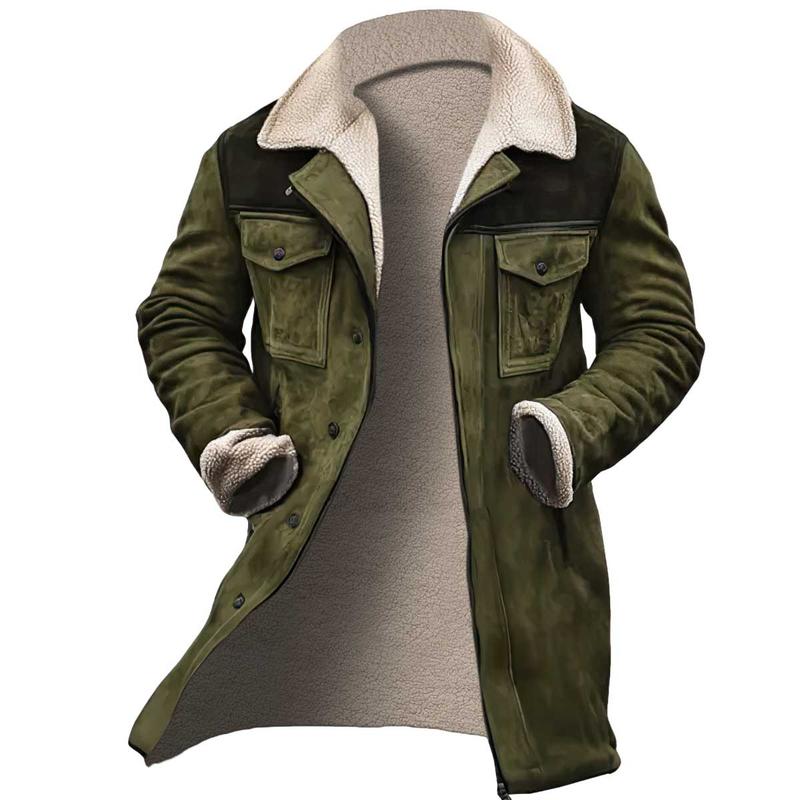 Men's retro style lightweight jacket with pockets Europe and the United States men's new coat trench coat warm casual button-up long-sleeved coat, suitable for autumn and winter