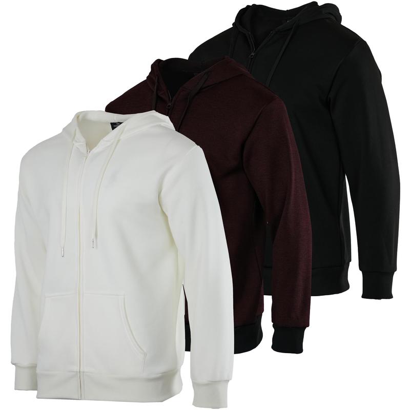 Real Essentials 3 Pack: Mens Fleece Long Sleeve Full Zip Hoodie - Athletic Sweatshirt Jacket (Available in Big & Tall)