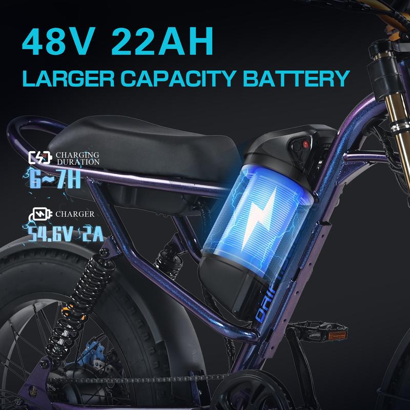 DRIFT.SLIDE upgraded J1 PLUS retro American bicycle, with 20 inch thick tires and a 6-story fully articulated electric bike, a 22AH detachable battery, suitable for all terrain bicycles in mountainous, fragrant, sandy, and highway areas