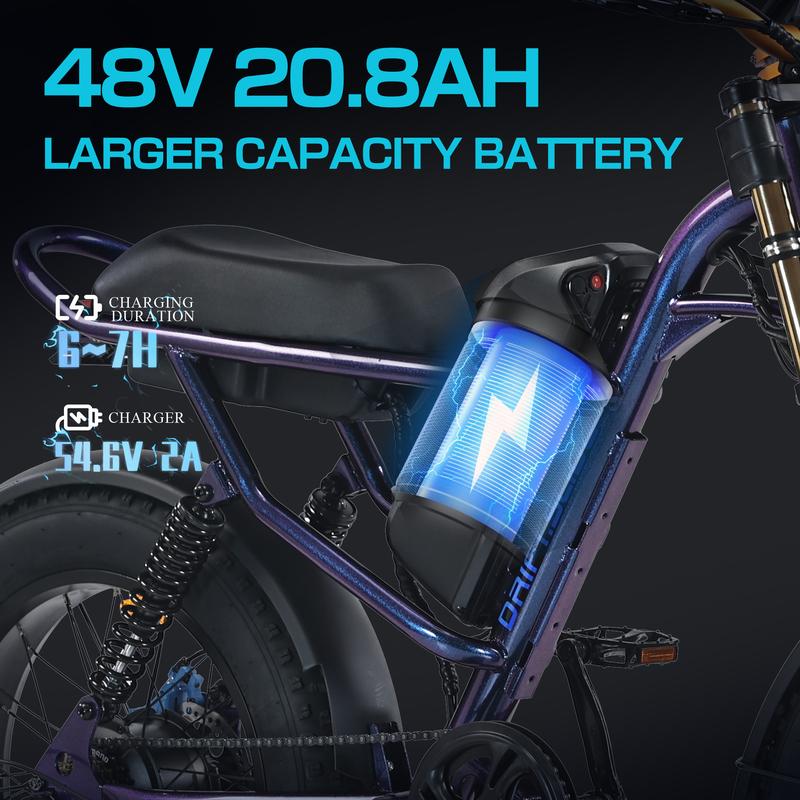 DRIFT.SLIDE upgraded J1 PLUS retro American bicycle, with 20 inch thick tires and a 6-story fully articulated electric bike, a 22AH detachable battery, suitable for all terrain bicycles in mountainous, fragrant, sandy, and highway areas