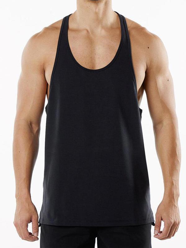 Men's  Solid Scoop Neck Sports Vest, Breathable Quick Drying Tank Top for Gym Workout Running, Casual Sporty Men's Sport & Outdoor Clothing for All Seasons