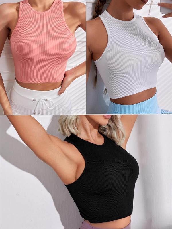 Women's Solid Crop Sports Vest Summer Clothes Women, Casual Breathable Soft Comfortable Sports Tank Top for Yoga Running Gym Workout, Women Sport & Outdoor Clothing for Summer