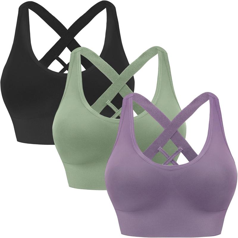 Sports Bras for Women High Impact Cross Back Strappy Bras Cropped Padded Seamless Workout Yoga Bras Set