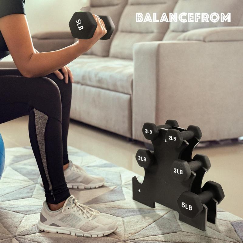 BalanceFrom Neoprene Dumbbells, 3 Pair Hand Weights Set with Stand, 50 Lb, Multi-Color