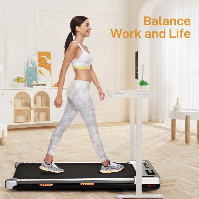 Yagud Treadmill Silver, 2 in 1 Under Desk with wheels&LED display,Walking Pad,  small&cheap,Portable Walking Machine for Home Office