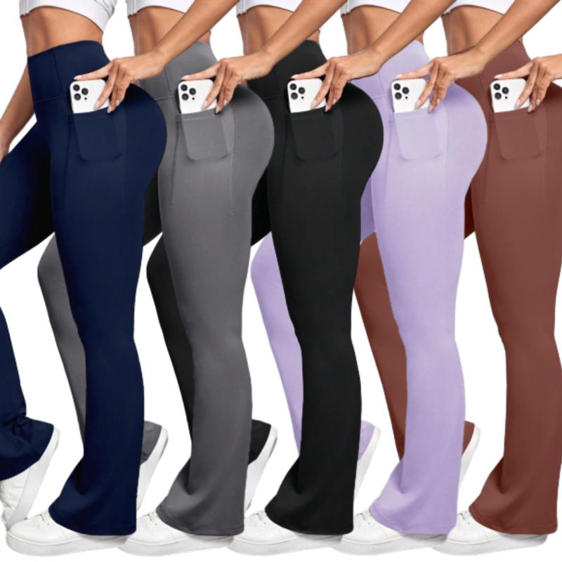 Solid Color Yoga Flared Pants With Pocekt, Stretchy Running High Waist Sports Bootcut Pants, Women's Activewear