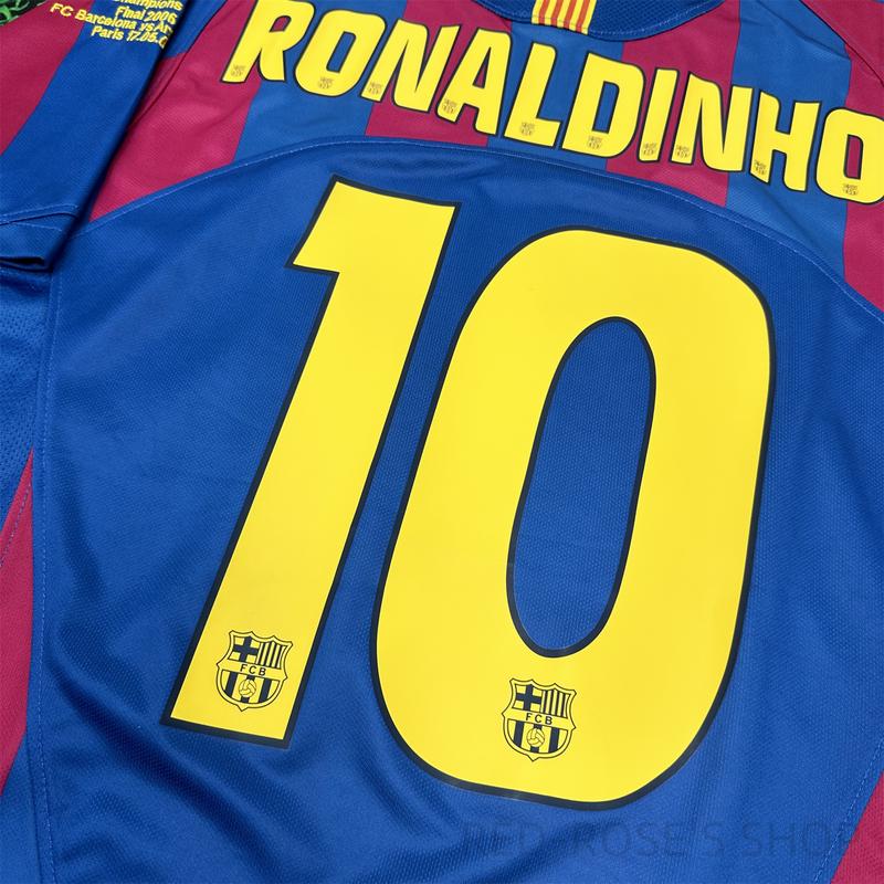 Nike 05-06 Champions League Barcelona home short sleeve NO.10 Ronaldinho Soccer Jersey