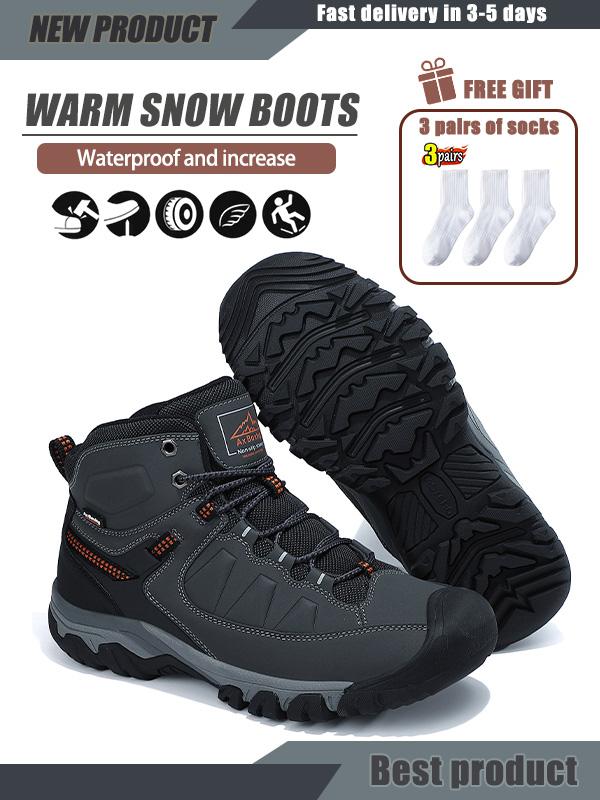 [Free 3 pairs of socks]Casual Sports Shoes Warm Men's Winter Boots Snow Fur Edge Warm Short Boots Outdoor Non-slip Hiking Shoes Waterproof Shoes