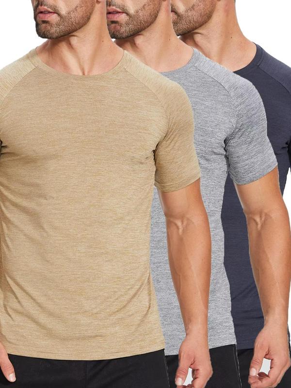 Men's Solid Round Neck Sports Tee, Summer Clothes, Breathable Crew Neck Short Sleeve T-shirt, Compression Shirt, Casual Comfy Top, Men's Sportswear Clothing for Indoor Outdoor Wear