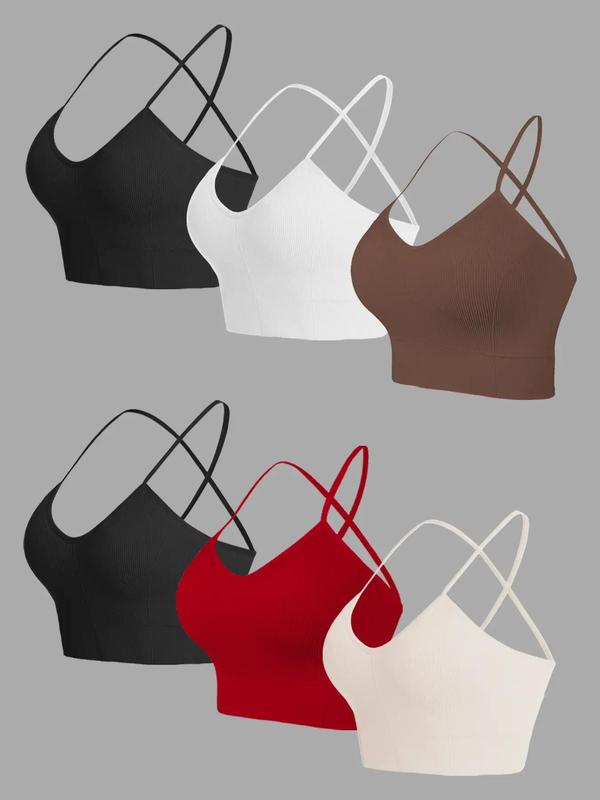 Women's 4pcs Solid Criss Cross Backless Sports Bra, Fall Outfits, Breathable Comfortable Wireless Sports Bra for Fall, Ladies Fall Sportswear for Indoor Outdoor Wear