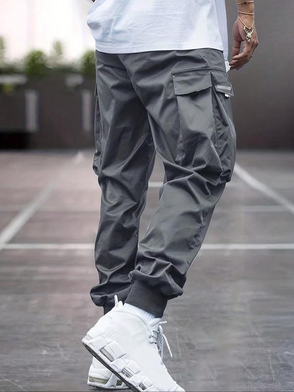 Sporty Men's Plain Camo Print Patched Drawstring Waist Jogger Pants, Regular Fit Sport Comfy Elastic Waist Flap Pocket Cargo Pants for Daily Wear, Sweatpants for Men, Pants for Men, Men's Sports Bottoms for All Seasons