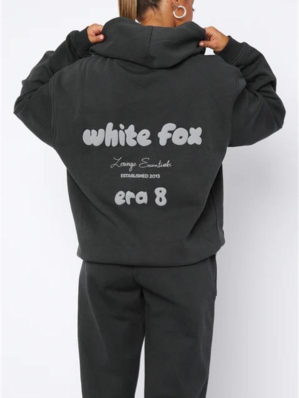 Womens White Boutique fox Tracksuit 2PCS Set Hoodies Fleece Sports UK Size Hot