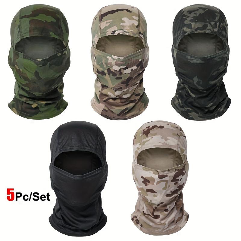 5pcs Set Tactical Camouflage Balaclava Hat For Outdoor Cycling, Motorcycle, And Tactical Helmet - Full Face Mask With Neck And Inner Cap