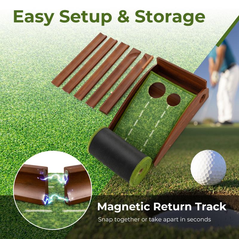 FestivalJoy-Golf Putting Mat Practice Training Aid with Auto Ball Return and 2 Hole Sizes