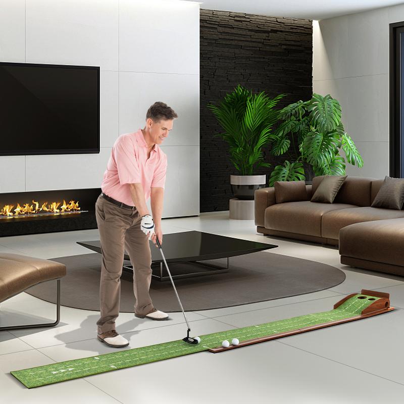 FestivalJoy-Golf Putting Mat Practice Training Aid with Auto Ball Return and 2 Hole Sizes