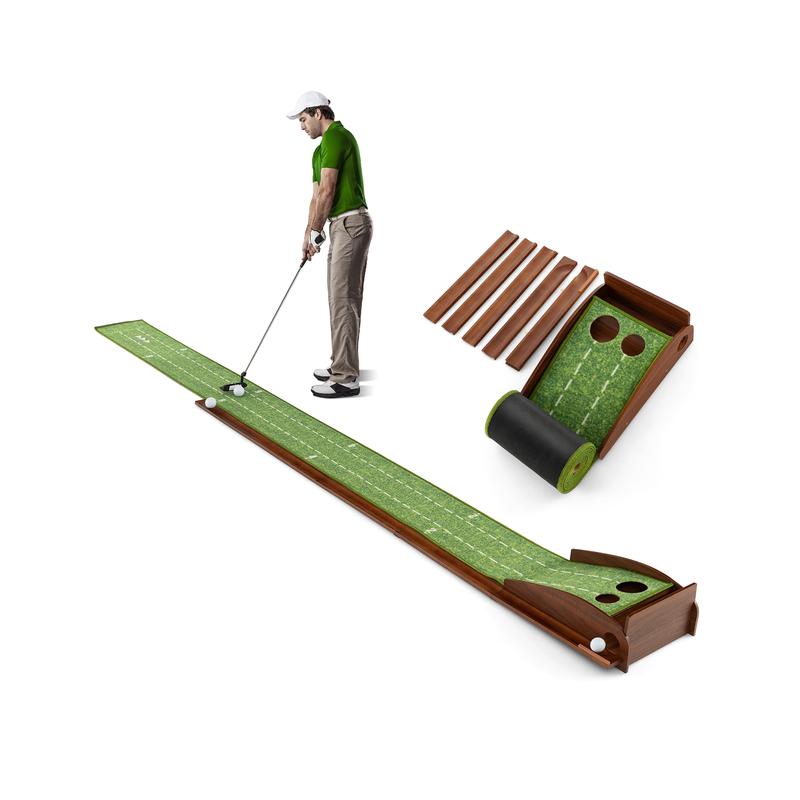 FestivalJoy-Golf Putting Mat Practice Training Aid with Auto Ball Return and 2 Hole Sizes