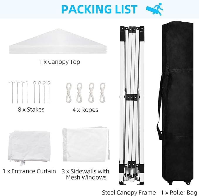 YITAHOME 10x10 Pop Up Canopy Tent with 4 Removable Sidewalls, Easy Set-Up Outdoor Canopy with 3 Mesh Windows, 4 Ropes & 8 Stakes and 1 Carry Bag for Patio, Party, Exhibition, Picnic, Market（White）