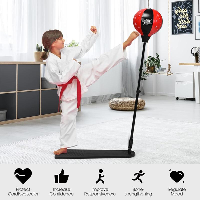 Costzon Boxing Ball Set, Punching Bag with Adjustable Height Standing Base, Freestanding Boxing Punch Exercise Bag with Gloves and Hand Pump