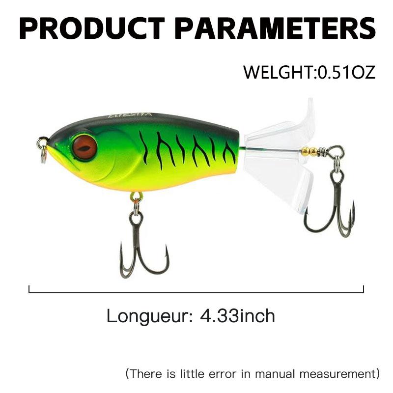 Multicolored Hardbait Topwater Whopper Plopper Fishing Supply 4.33in 0.51oz with Treble Propeller Blade Floating Rotating Tail Freshwater Saltwater