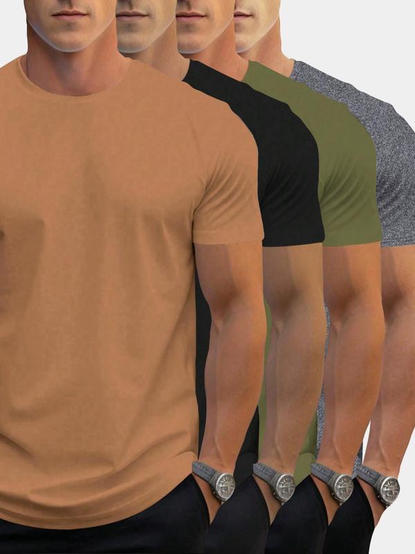 Men's Solid Round Neck Tee, Summer Outfits 2024, Regular Fit Casual Streetwear Short Sleeve T-shirt for Summer Outdoor Sport, T Shirts for Men, Summer Outfits