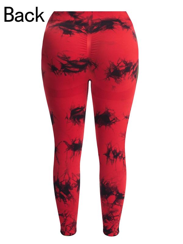 Plus Size Tie Dye Print Ruched High Waist Sports Leggings, Plus Casual Comfy Breathable High Stretch Yoga Leggings, Women's Plus Sport & Outdoor Clothing for All Seasons